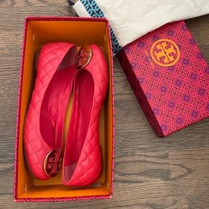 Tory Burch Leather Quilted Ballerina Flats, Size 9